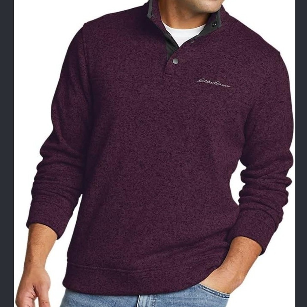 Eddie Bauer Pullover Mens 2XL Purple Quarter Snap Heathered Fleece